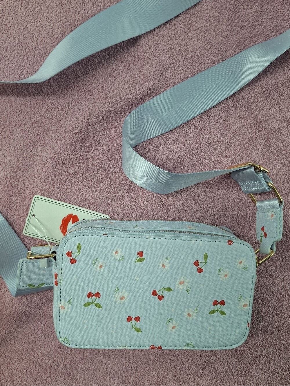 Light Blue Cherry Hearts Crossbody Bag